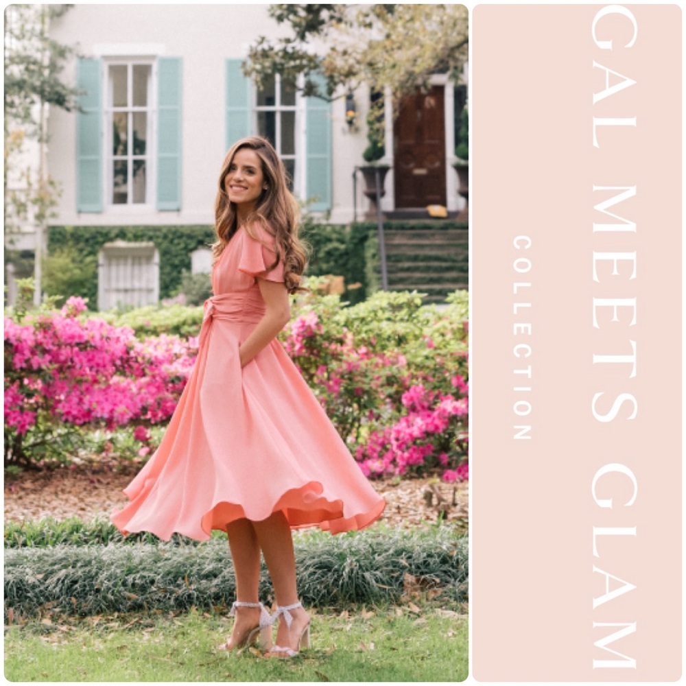 Gal Meets Glam Jane tie waist midi dress - Coral - Picture 3 of 3